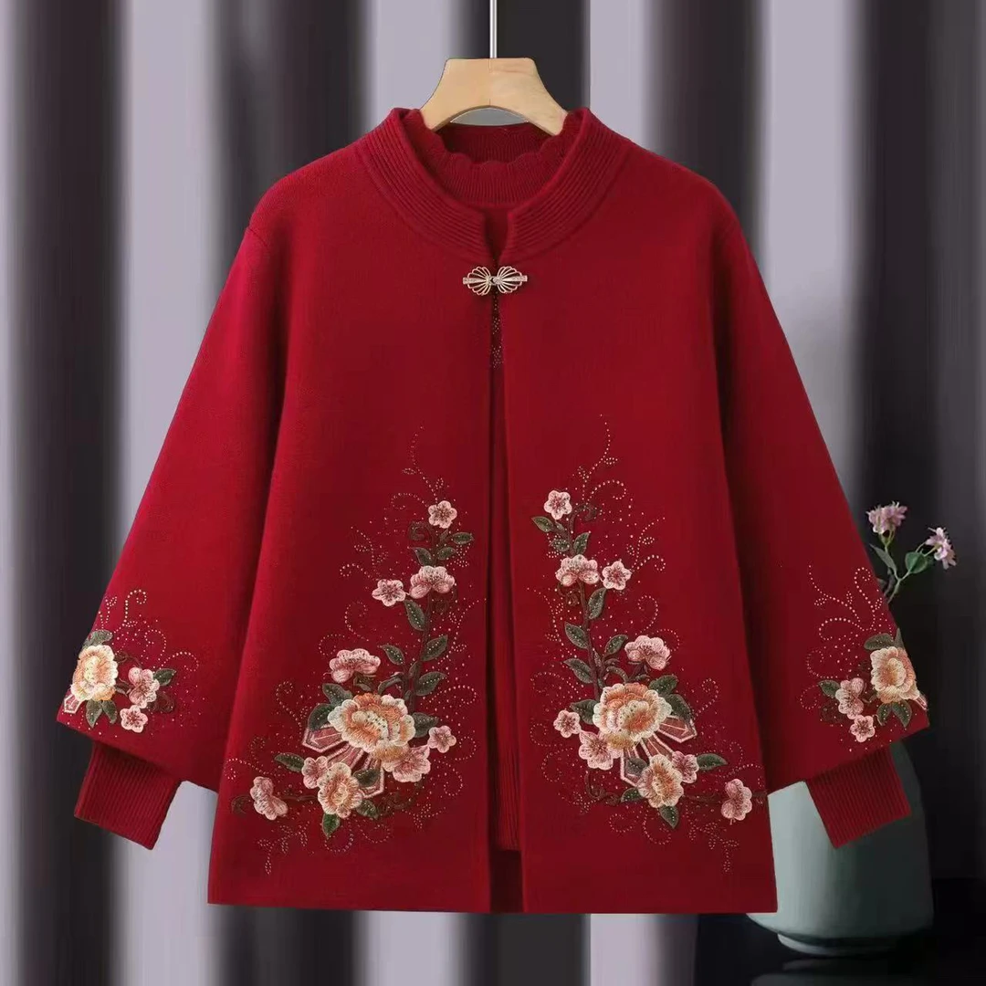 民族风气质加厚绣花中老年妈妈装中式外套