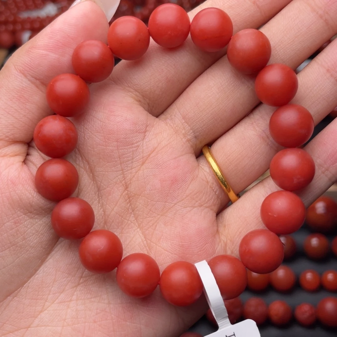 南红玛瑙未镶嵌手串Y11mm顶品收藏满红满肉锦红手串
