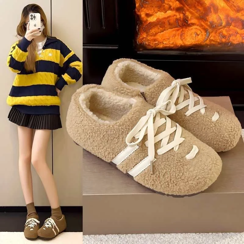 【海外原单】ins风加绒内增高德训拼色棉鞋休闲豆豆鞋潮流风休闲风