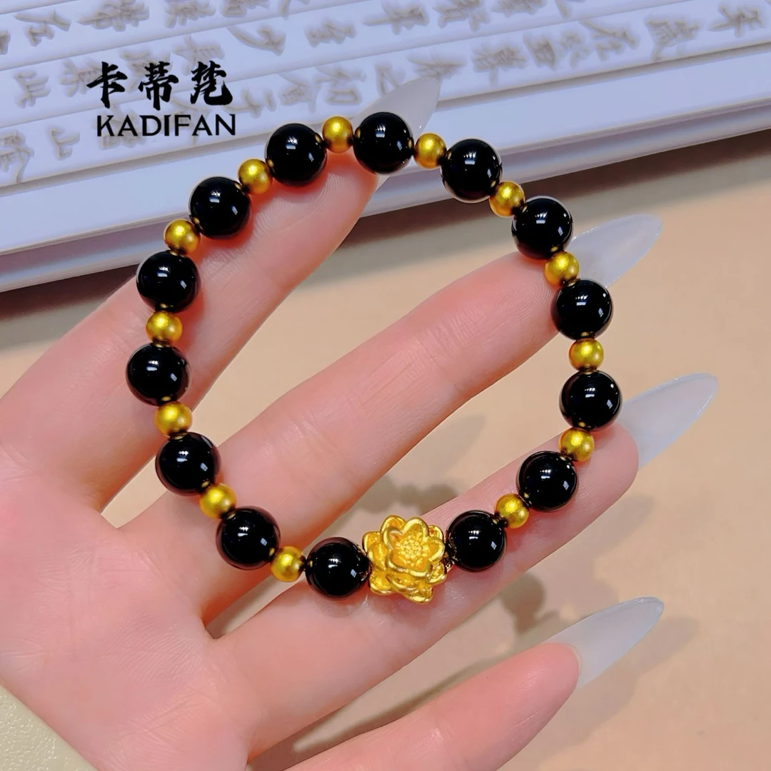 金店同款莲花转运珠手链女新中式古法金色莲花手串