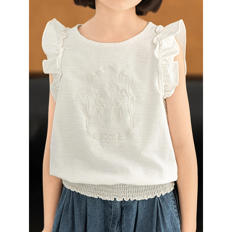 幼悠夏肆波下CD1692【清凉如雪】铃兰刺绣下摆打揽法式荷叶飞袖背心