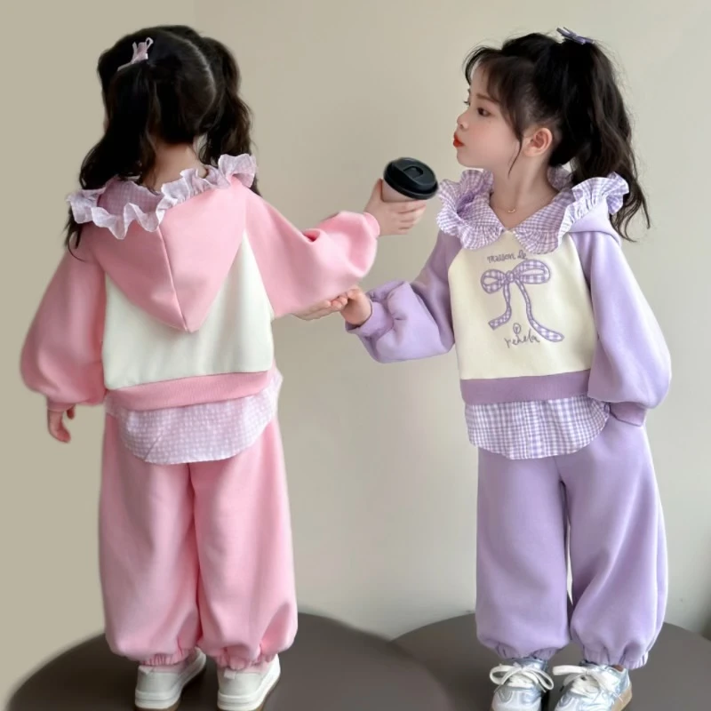 【小甜心】女童洋气套装2025秋装新款甜美休闲连帽卫衣卫裤两件套