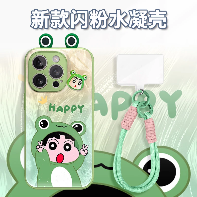 羽纱绿青蛙衣小新水凝玻璃壳适用iPhone苹果16手机壳华为oppo小米