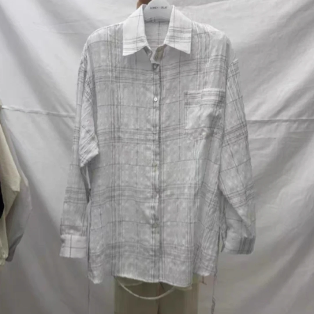 现london flat~女韩国正品代韩系翻领格子宽松长袖衬衫