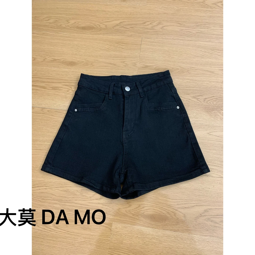 黑色阔腿高腰牛仔短裤女2025夏弹力显瘦百搭休闲A字热裤408