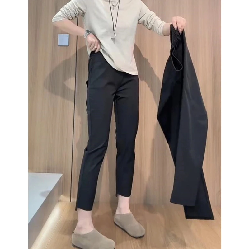 潮流小个子穿搭高腰直筒西装裤女2025年春季新款弹力显瘦烟管裤女