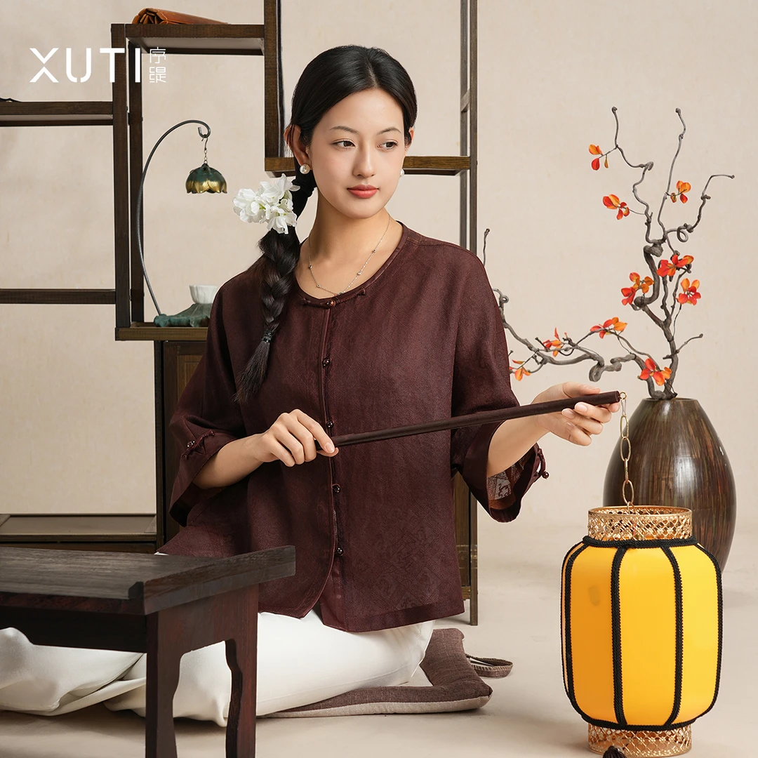 序缇夏季新款双非遗四经绞罗红莨国风新中式女装上衣H127-12611