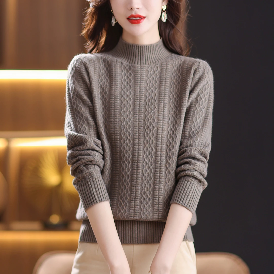 商场同款100%羊绒衫半高领针织女宽松毛衣打底衫柔软加厚秋冬款