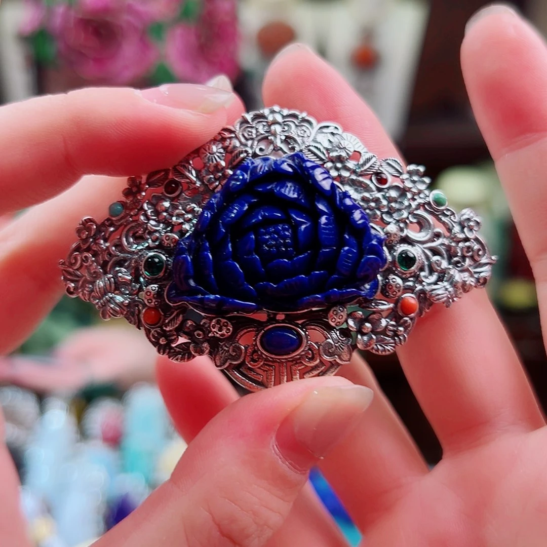 发饰青金石银S925镶嵌发夹