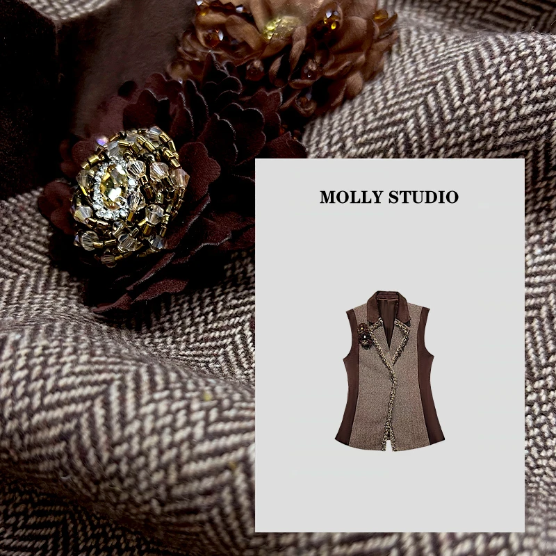 【睿智老】Molly 时尚气质休闲简约设计师重工轻奢马甲 M2025702
