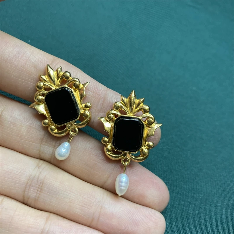 合金耳饰 黑金鸢尾珠珠耳环1-22【2070606-075】