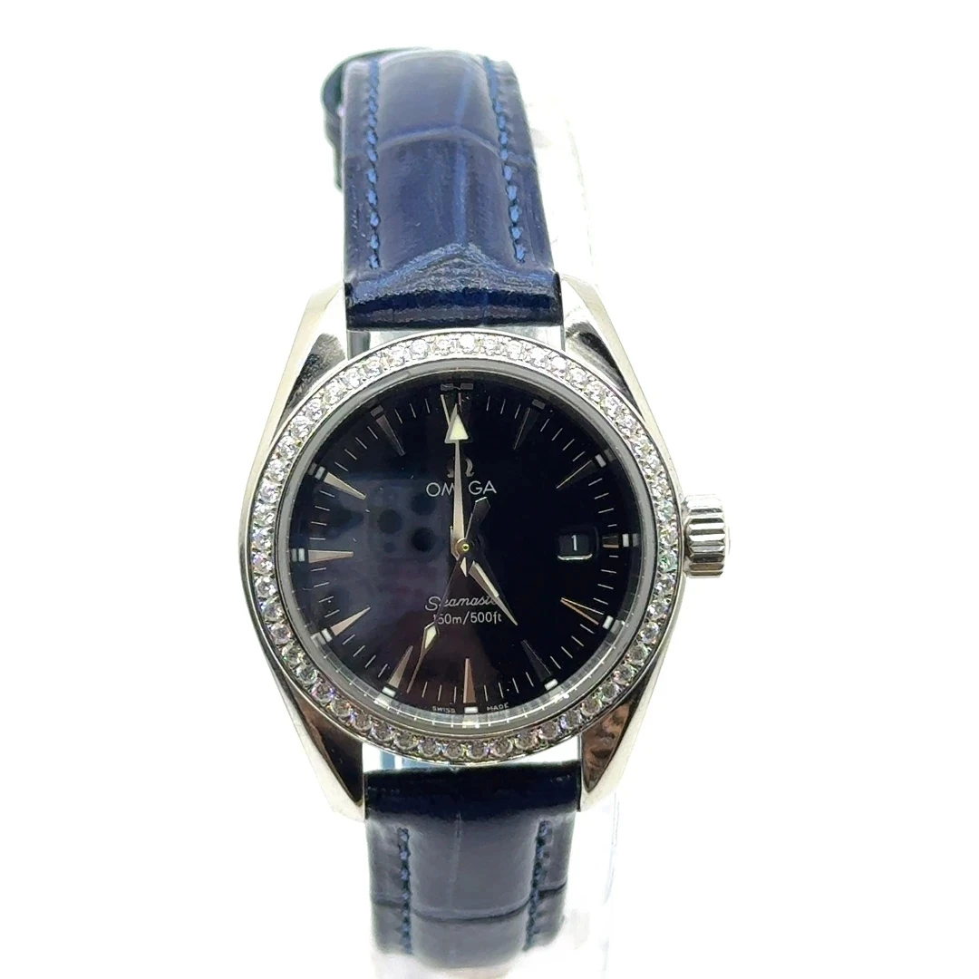 95新 Omega/欧米茄 50042/B海马系列/女士石英腕表/28盘/后镶钻