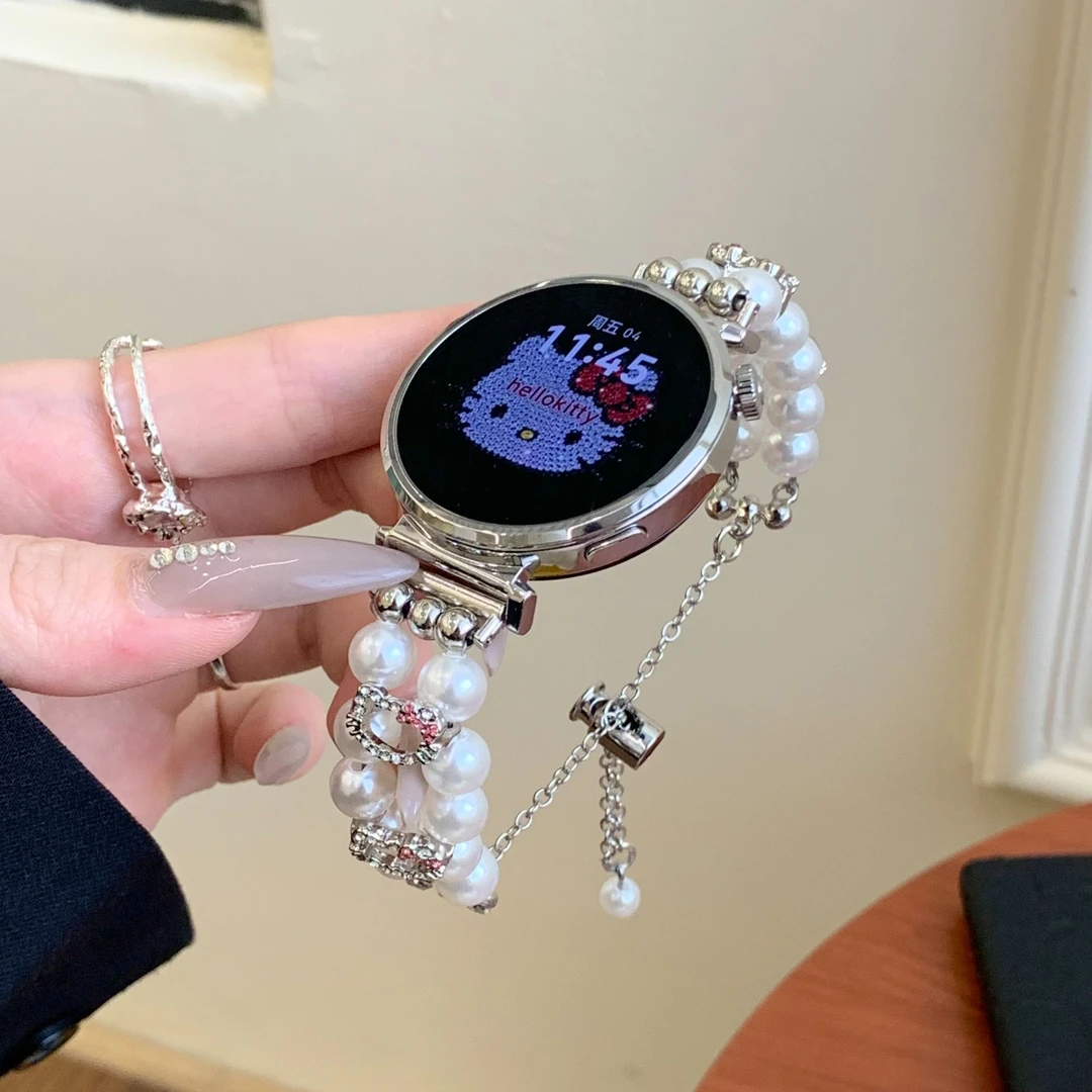 镶钻kt猫珍珠串珠适用华为手表gt5/gt4/gt3/fit4/fit3/gt6表带女