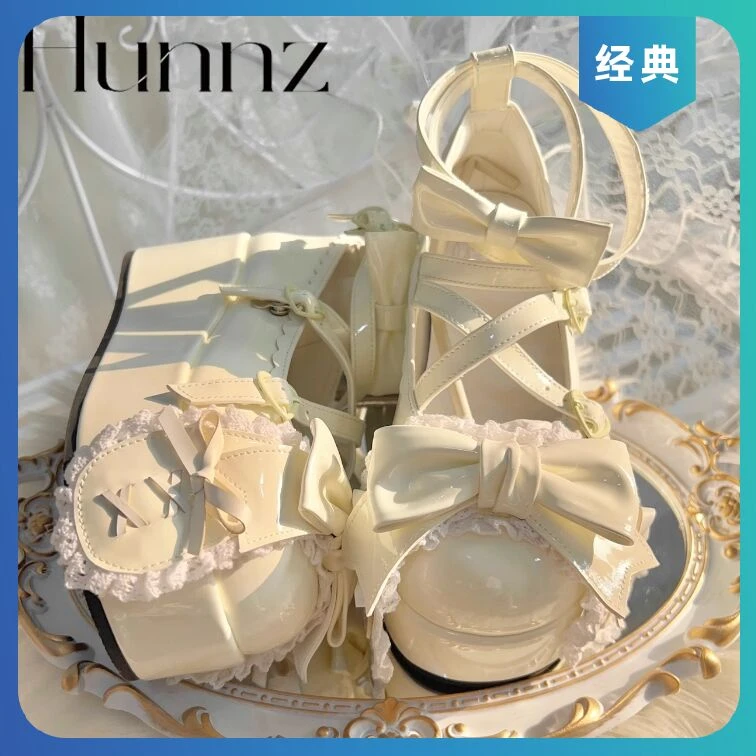 hunnz白色玛丽珍女鞋小个子增高不累脚平底软底赫本风2025夏季