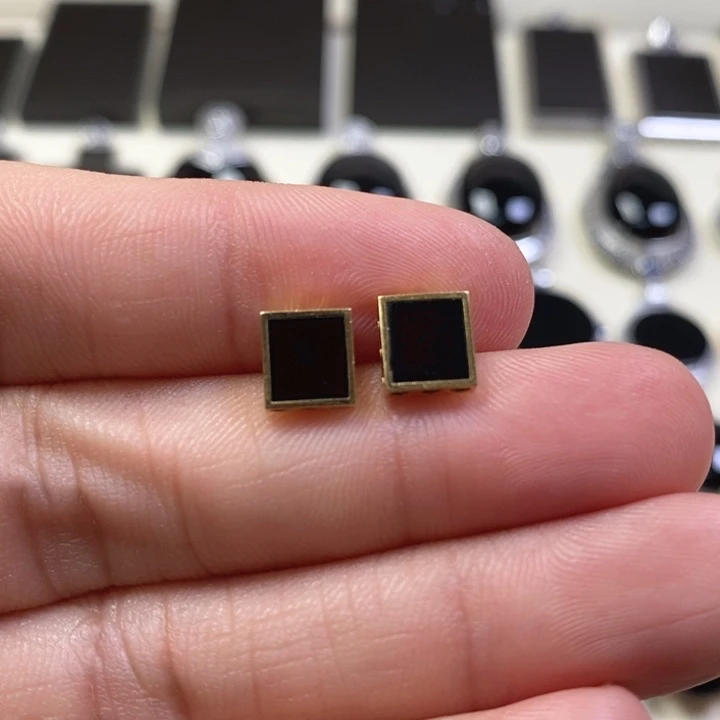 翡翠18K金镶嵌耳饰缅甸天然翡翠墨翠