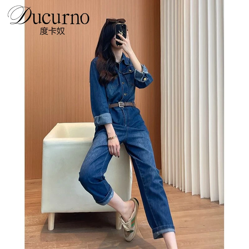 工装牛仔连体裤女2025秋季新款高级感显瘦显高休闲别致高端连身裤