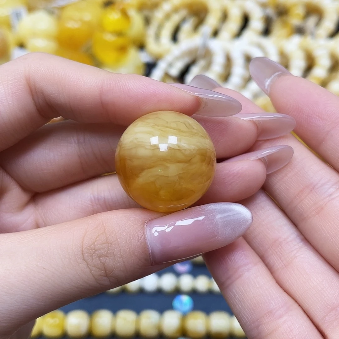 蜜蜡未镶嵌裸石圆珠24.2mm瑕
