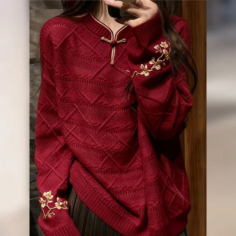 新中式女装国风毛衣气质高级感超好看宽松针织上衣女2025秋季新款