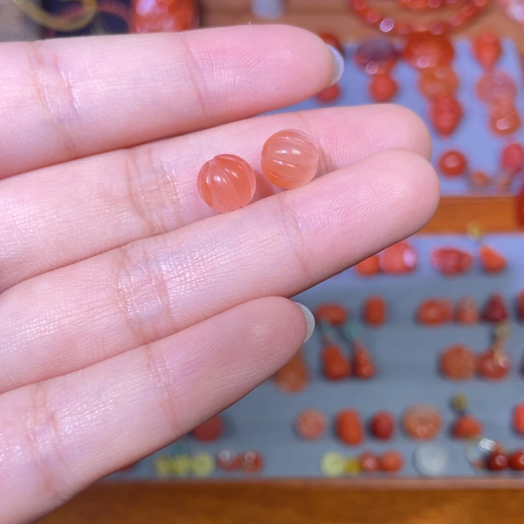 ᥫ****南红玛瑙南瓜珠一对未镶嵌