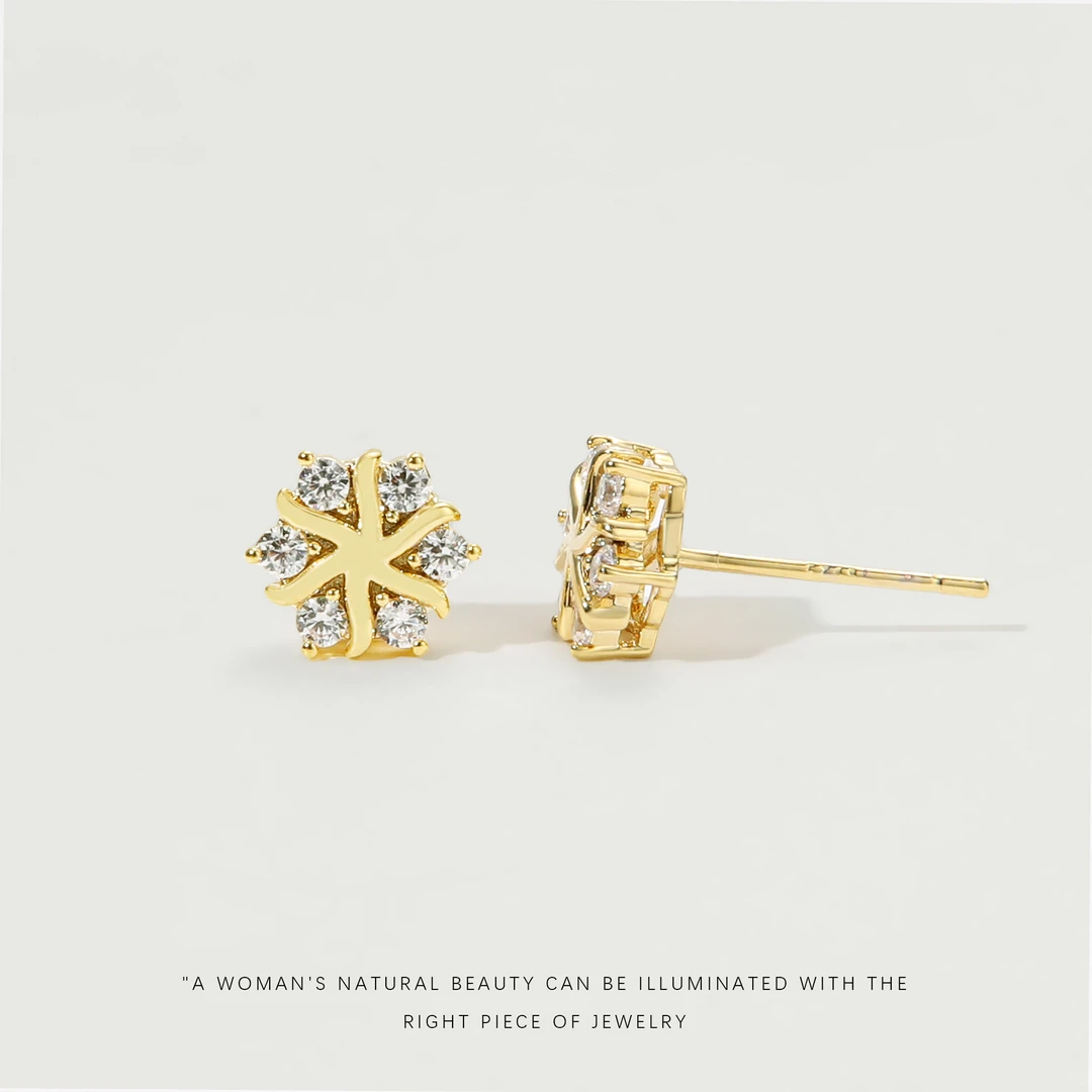 铜合金合成锆石耳饰 【雪花】耳钉A359