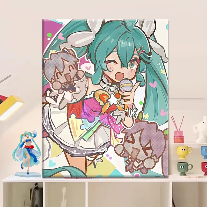 初音未来diy数字油画2025款丙烯画手工填充填色治愈系丙烯装饰画