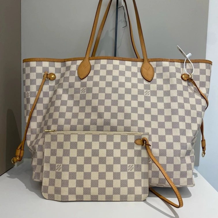 95新 LouisVuitton/路易威登 lv白棋盘格购物大号手提包14514999