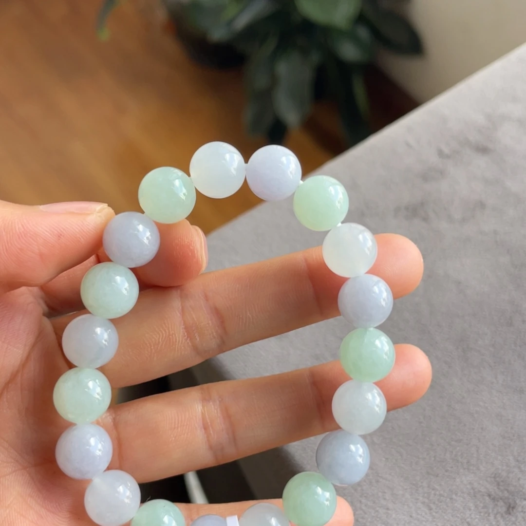 翡翠未镶嵌手串绿紫