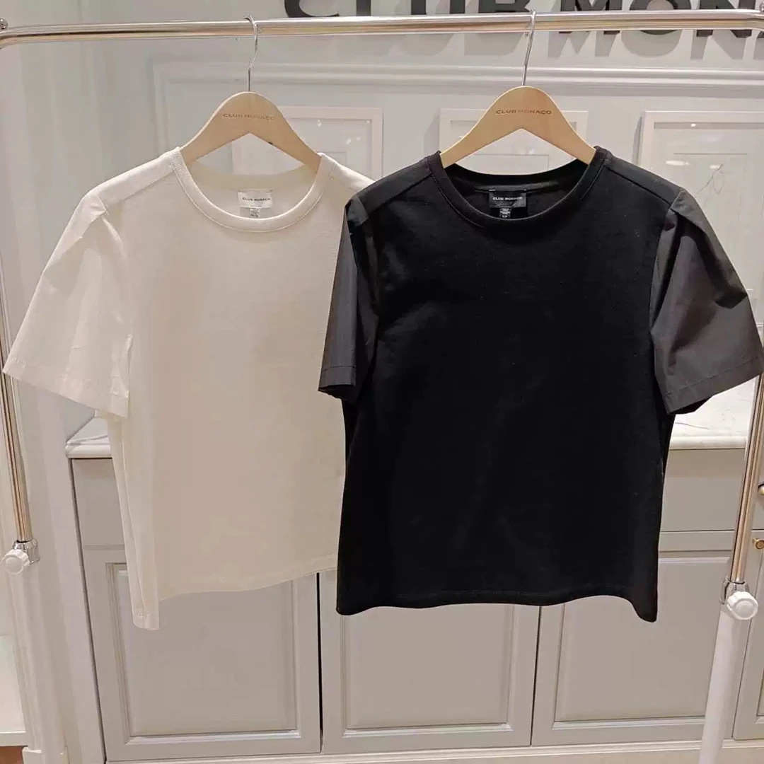 闪闪兒 韩国贵牌Club Monac**o 25夏季高级感拼接短袖 原1K多9156