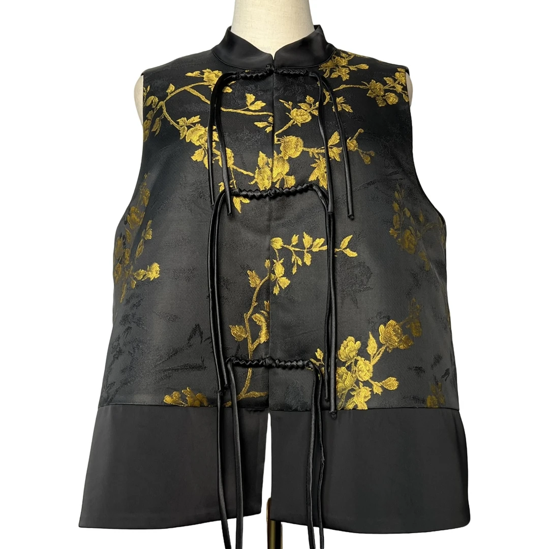 红熹潮HXC(010金色马甲）新款女士新中式复古风百搭设计师立领马甲