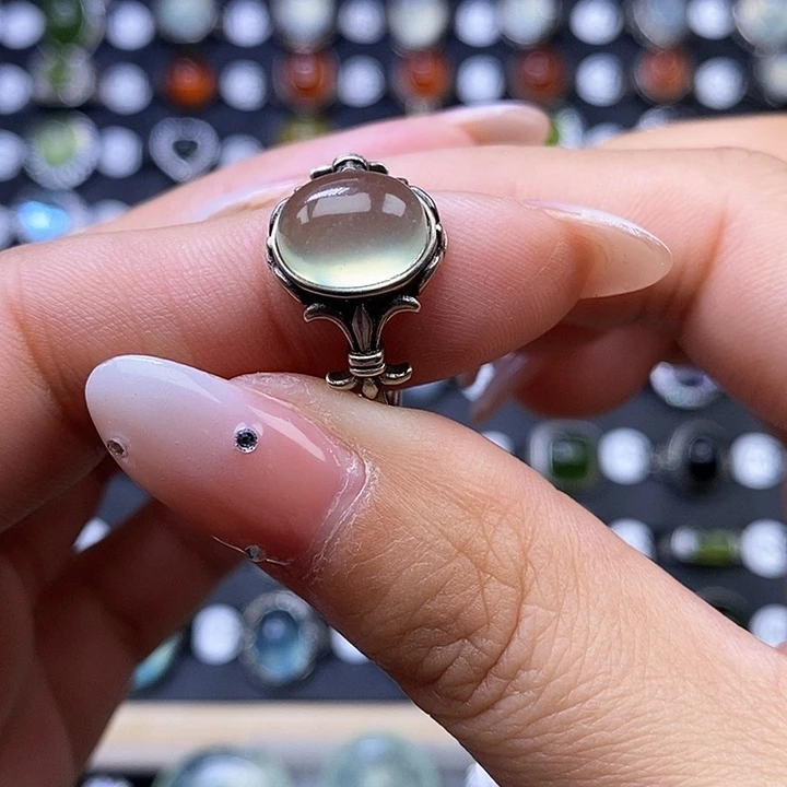 岫玉戒指银S925镶嵌戒指