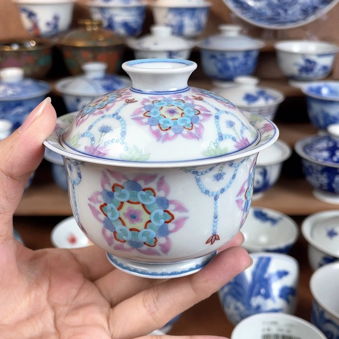 泥藝瓷梦斗彩宝象盖碗