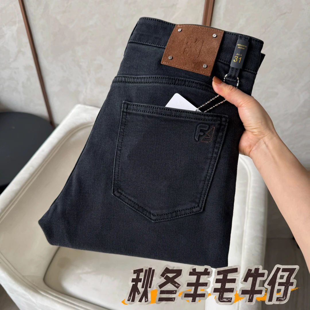 秋冬奢品 (羊毛牛仔）冬款磨毛底修身小直筒牛仔裤