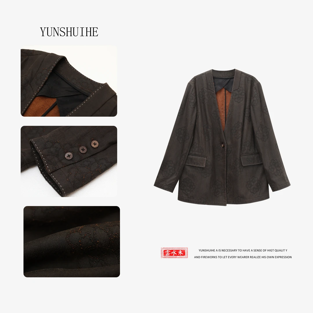 YUNSHUIHE/云水禾新中式复古提花西装外套
