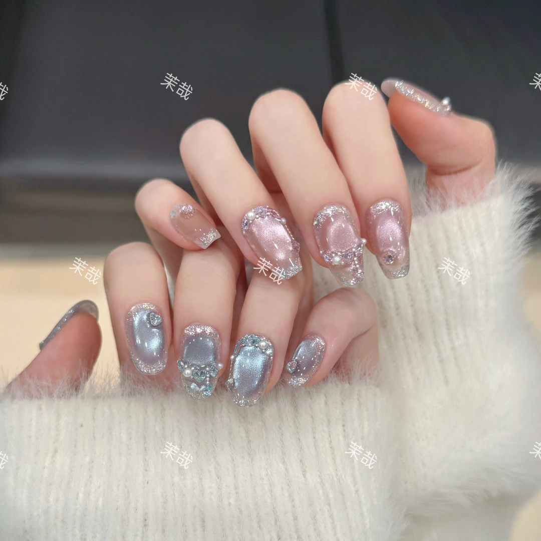 茉哉C 现货【AB甲】【玻璃海】纯手工定制美甲拆卸穿戴甲A4244