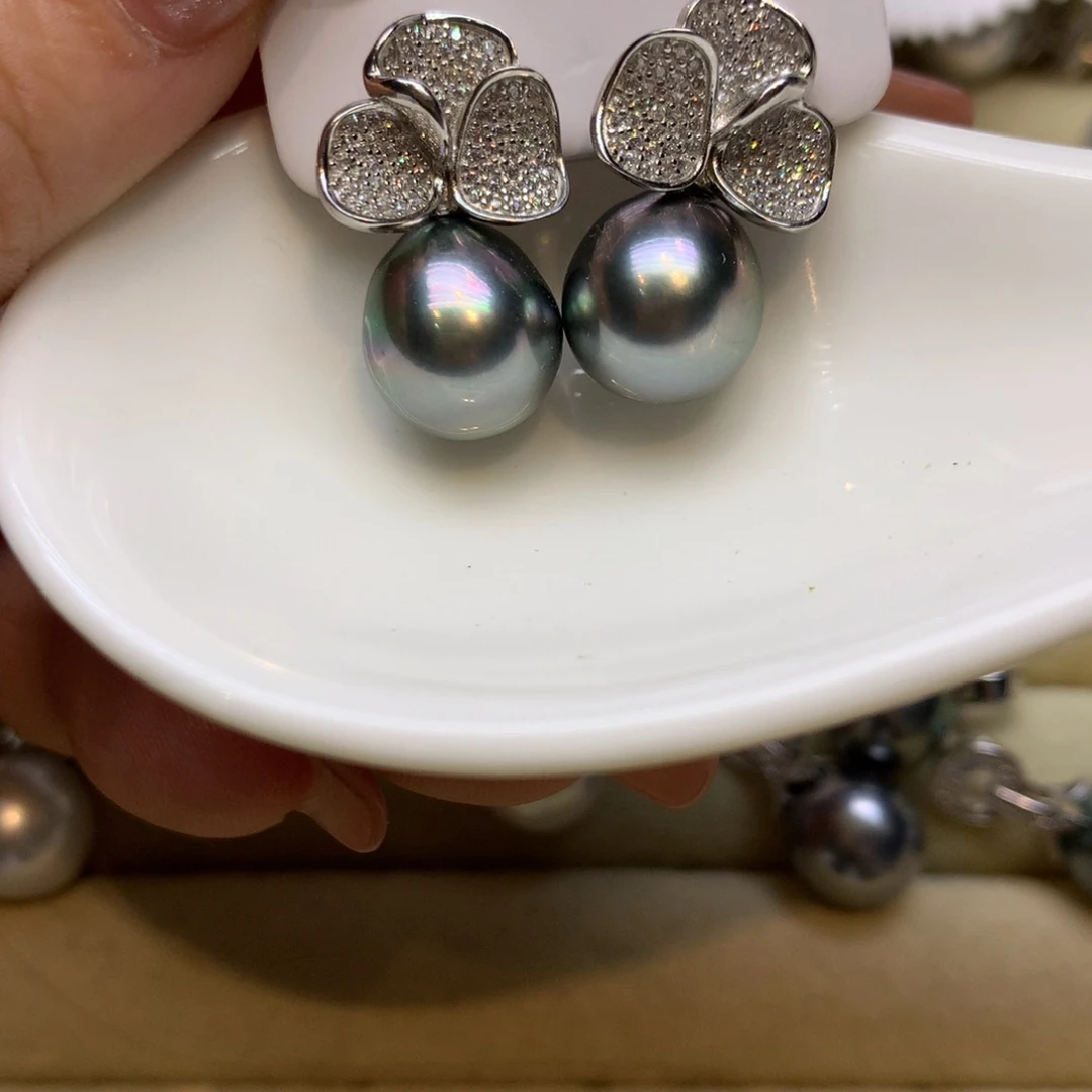 银S925镶嵌耳饰海水珍珠