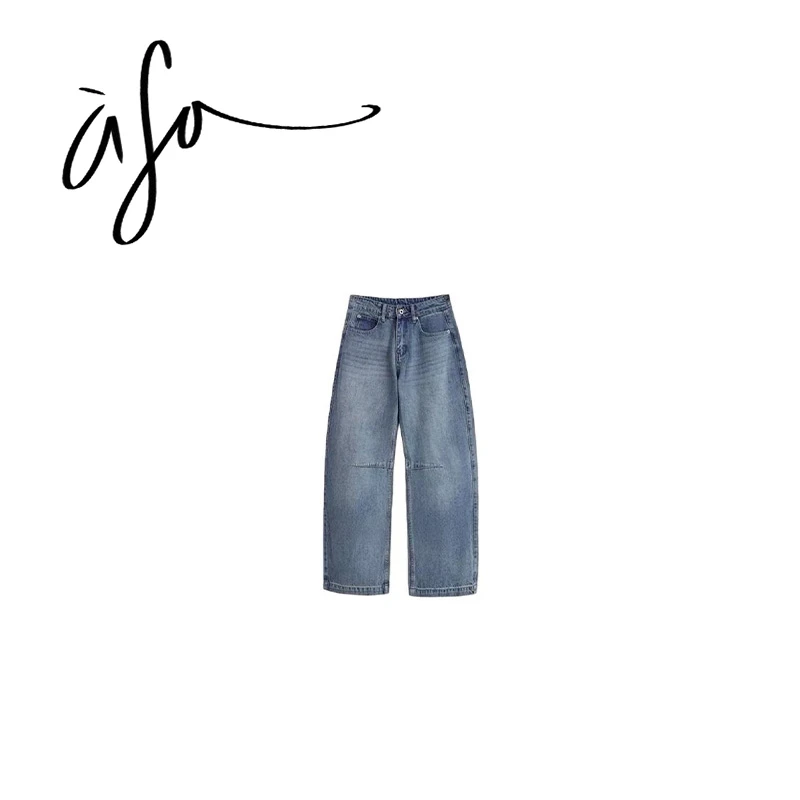 ASA-【杨幂同款蓝色膝盖缝线设计弯刀牛仔裤】（ck00246）