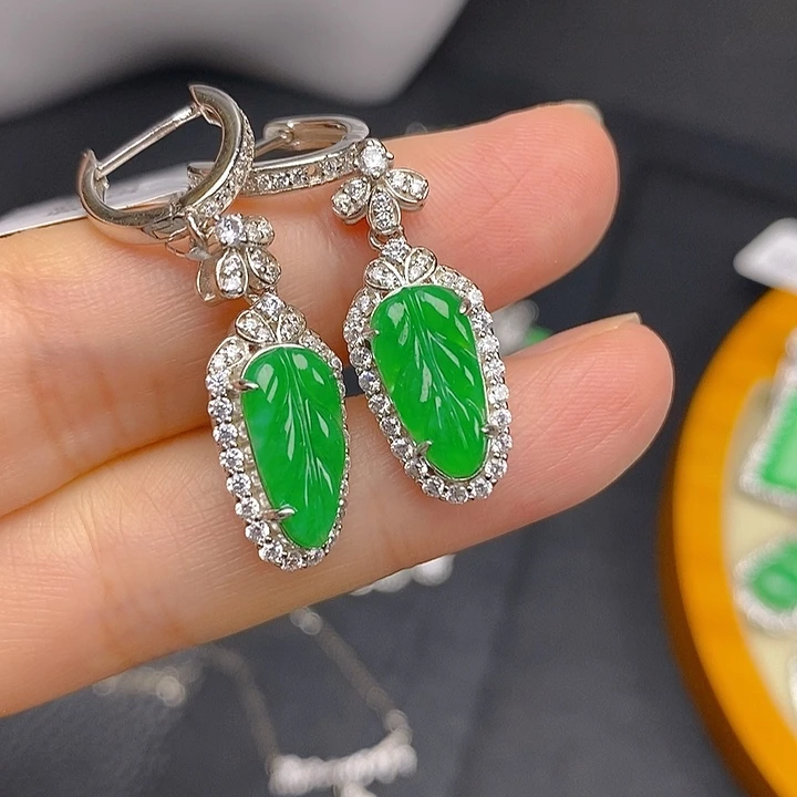 翡翠银S925镶嵌耳饰