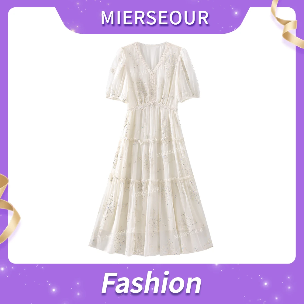 【典雅莫兰】优雅设计亮片刺绣裙连衣裙3028