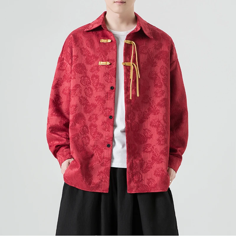 春秋季新款中国风衬衫男士休闲复古唐装汉服长袖新中式国潮外套潮