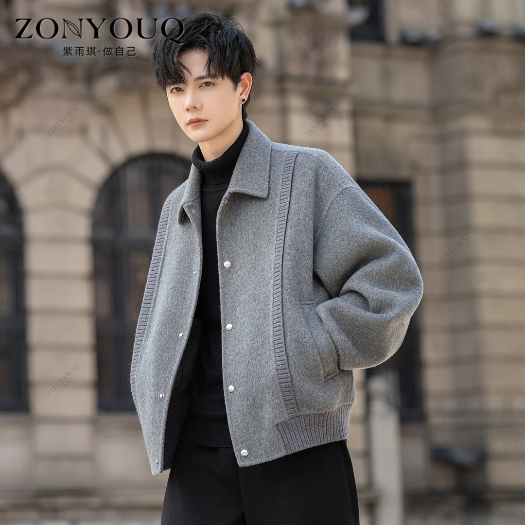 羊毛双面呢大衣男冬季加厚保暖短款休闲韩版翻领潮流百搭夹克外套
