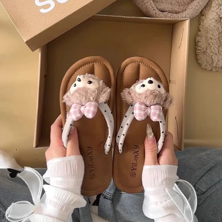 可爱玫玫人字拖夏季新款沙滩时尚百搭凉拖软底防滑外穿增高拖鞋女