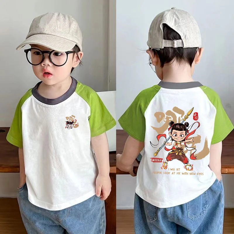 国潮100纯棉短袖T恤夏装儿童男童夏季宝宝洋气女童小童上衣新款