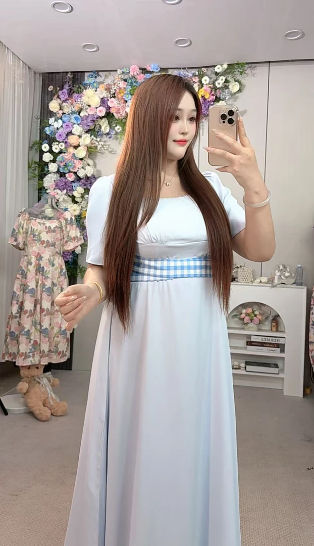 【心动赴约】300斤特大码胖mm气质芳龄格子绑带夏季设计感连衣裙