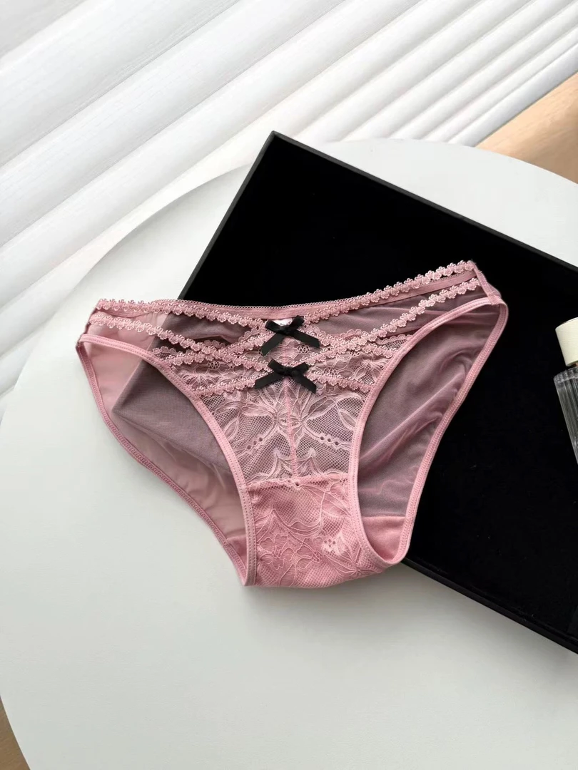 芝芝莓莓~法式蕾丝性感镂空细带纯欲蝴蝶结内裤女2025