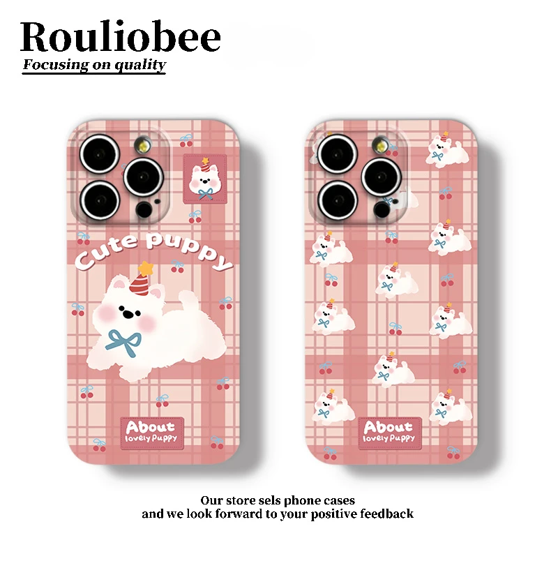 粉格樱桃满屏小狗适用苹果17/16promax手机壳华为oppo小米vivo套