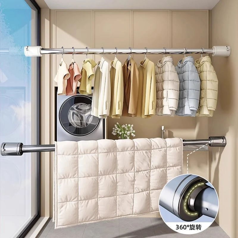 吸盘晾衣架伸缩晾衣杆家用免打孔晒被子神器阳台窗户多功能晾晒架