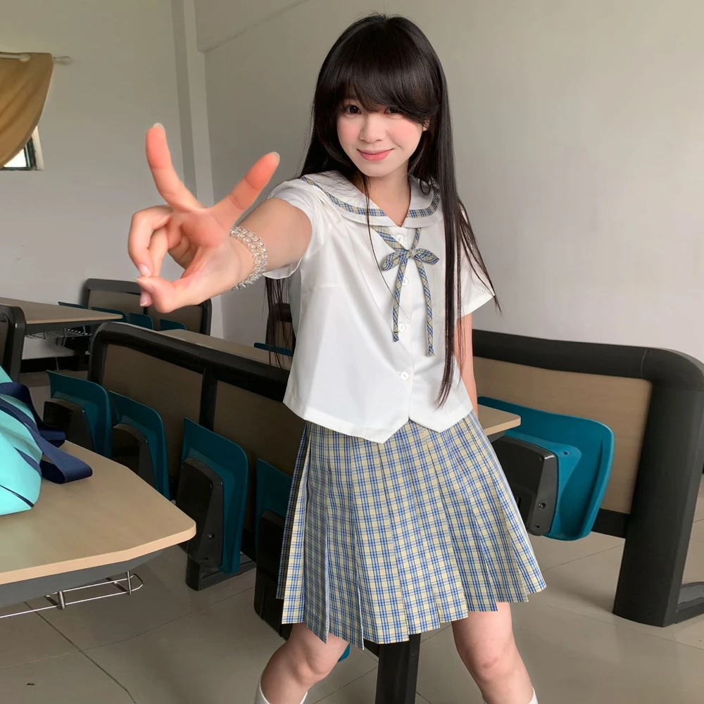 空栗鼠丸【海盐风铃】原创jk制服套装学院风jk格裙短裙校供套装女