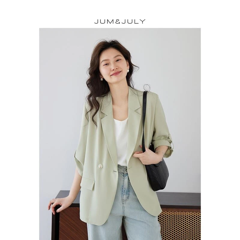 嘉茱莉宽松韩版通勤七分袖西装外套女薄款气质休闲西服上衣V926
