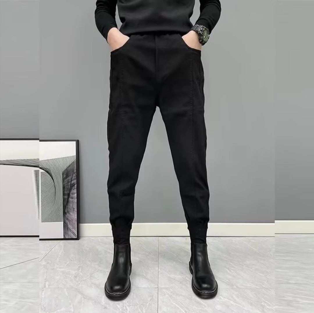 2025夏季男士新款潮流休闲裤修身显瘦束脚男士松紧腰弹力小脚裤