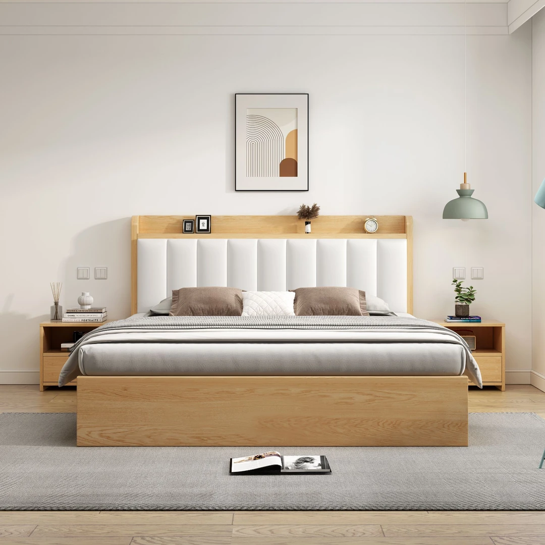 【包安装】实木床现代简约1.5米床双人床家用主卧1.8实木床儿童床